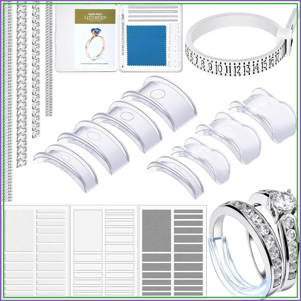 72 Pcs Ring Sizers Adjuster Invisible Spacers Guards with Measuring Tool Tightener 3 Styles Polishing Cloth for Wedding No Resizing Needed
72 Pcs Ring Sizers Adjuster Invisible Spacers Guards with Measuring Tool Tightener 3 Styles Polishing Cloth for Wedding No Resizing Needed