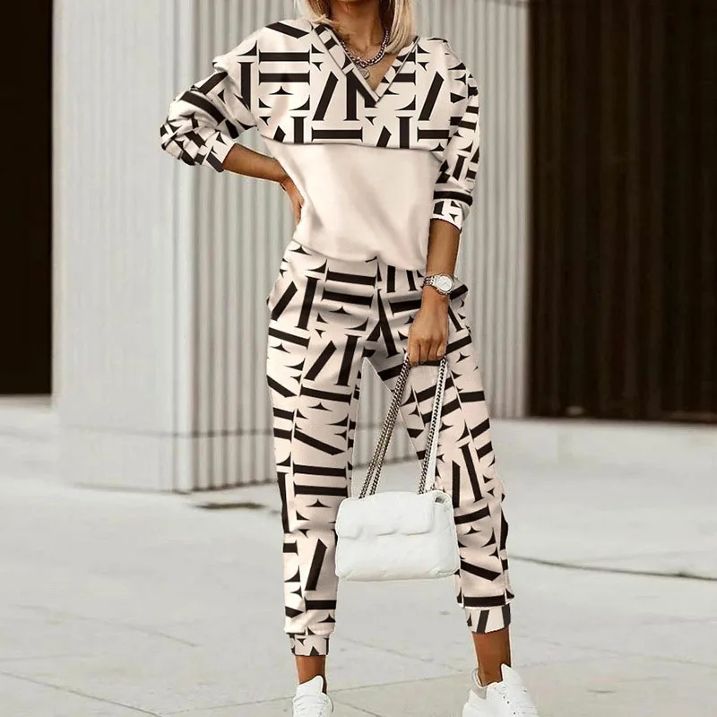 Women Fashion Print V-neck Long Sleeve Top & Pants Set Two Pieces Suits Casual Pants Outwear
Women Fashion Print V-neck Long Sleeve Top & Pants Set Two Pieces Suits Casual Pants Outwear