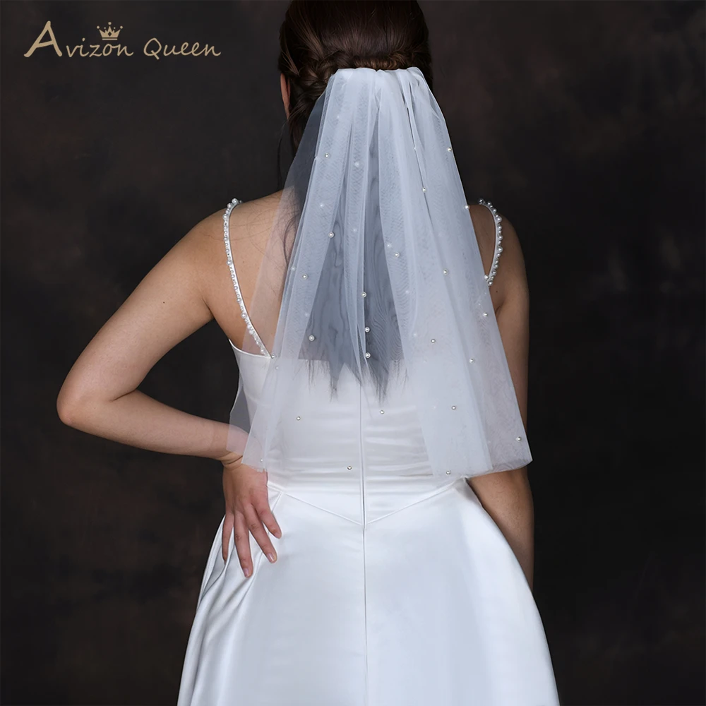 Double Tier Bride Simple Pearl Veil Short Shawl Length Soft Tulle Beaded Wedding Accessories
Double Tier Bride Simple Pearl Veil Short Shawl Length Soft Tulle Beaded Wedding Accessories