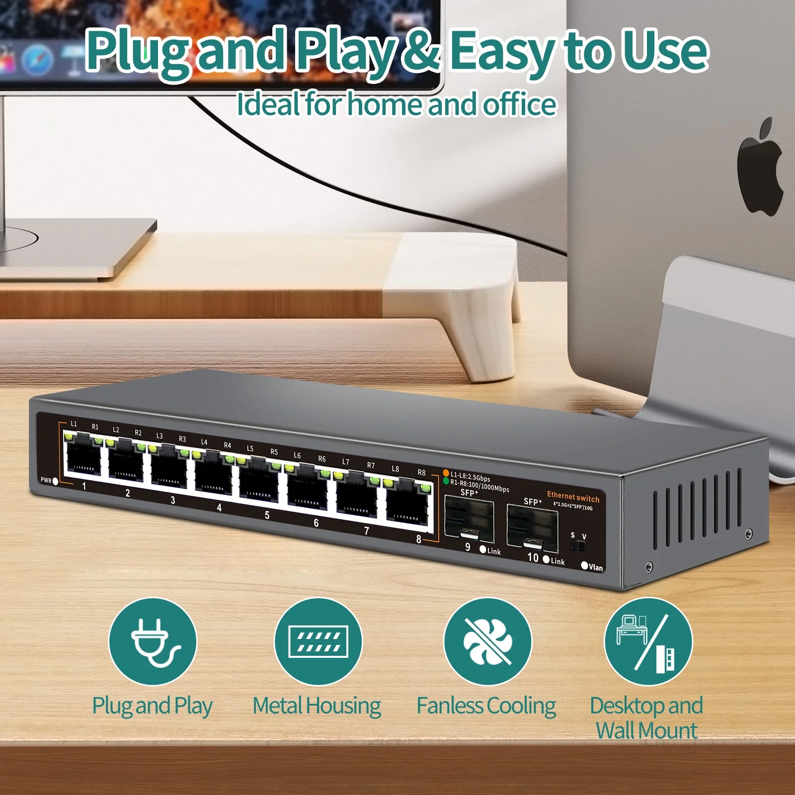 Управляемый коммутатор PESENSKA 2,5 ГБ с 8-портовым Ethernet 2,5 ГБ, 2-портовым 10G SFP+ с поддержкой VLAN
Управляемый коммутатор PESENSKA 2,5 ГБ с 8-портовым Ethernet 2,5 ГБ, 2-портовым 10G SFP+ с поддержкой VLAN