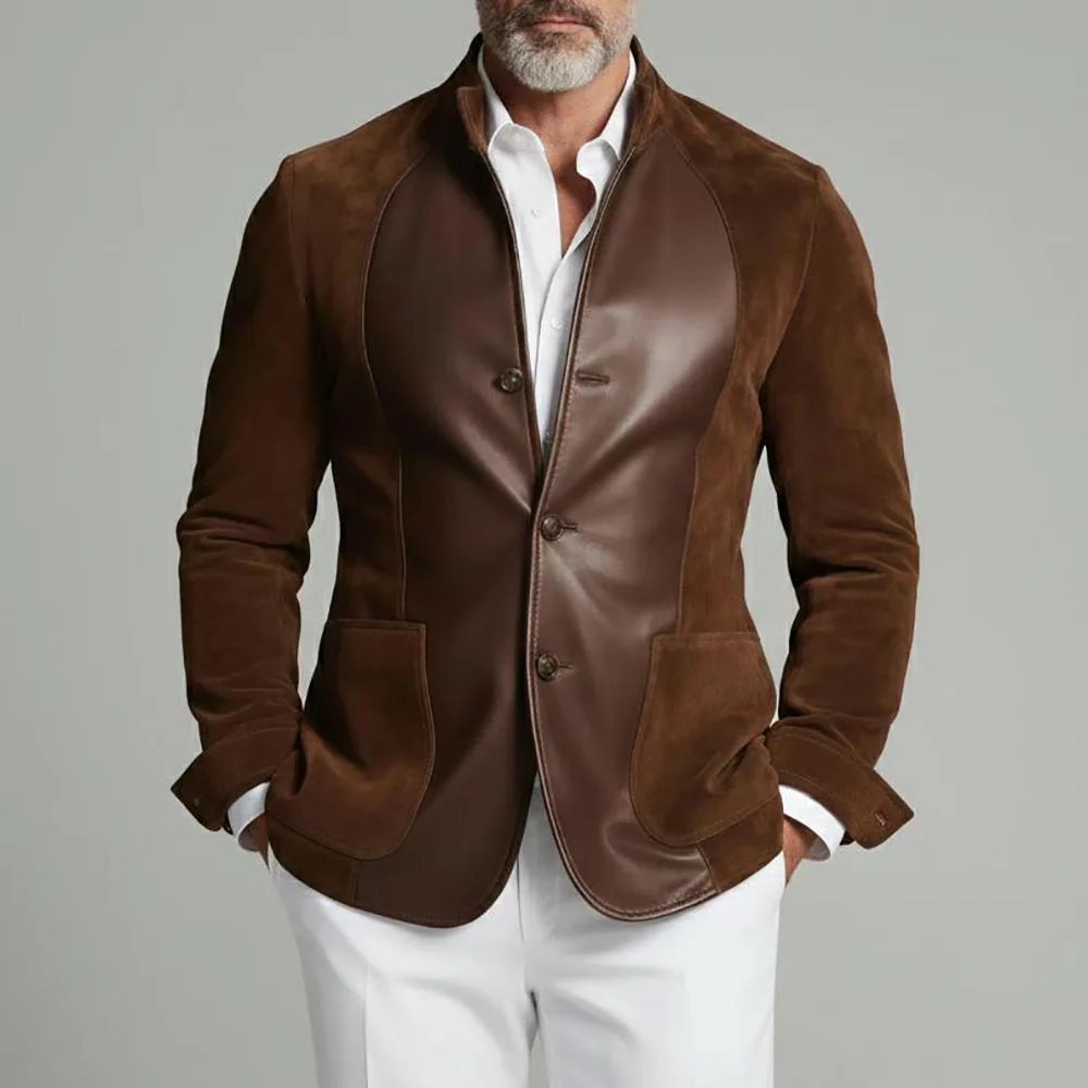 Men Brown Suede Faux Leather Jacket Blazer Solid Pointed Collar Single-Breasted Business Outerwear Vintage Elegant Mature Blazer
Men Brown Suede Faux Leather Jacket Blazer Solid Pointed Collar Single-Breasted Business Outerwear Vintage Elegant Mature Blazer