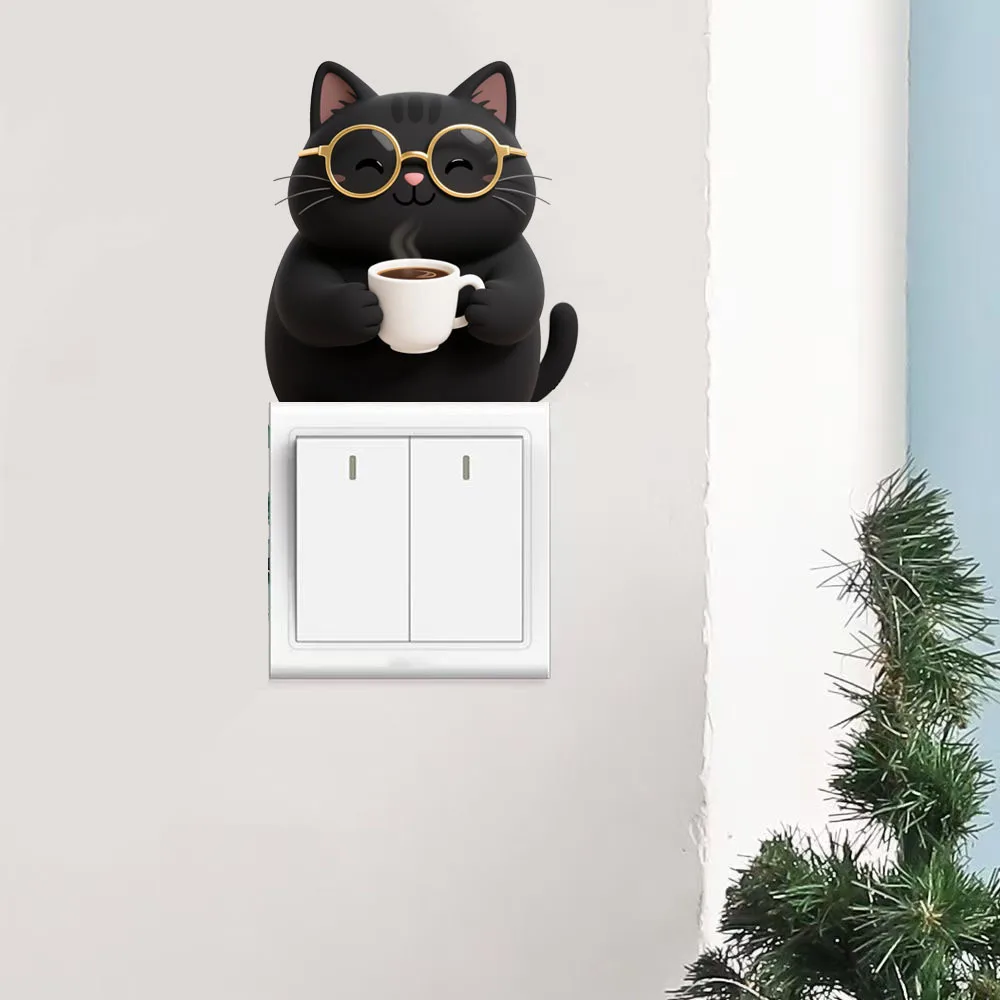 Black Cartoon Cat with Glasses Drinking Coffee Switch Sticker, Self-Adhesive Waterproof Outlet Cover for Creative Home Decor
Black Cartoon Cat with Glasses Drinking Coffee Switch Sticker, Self-Adhesive Waterproof Outlet Cover for Creative Home Decor