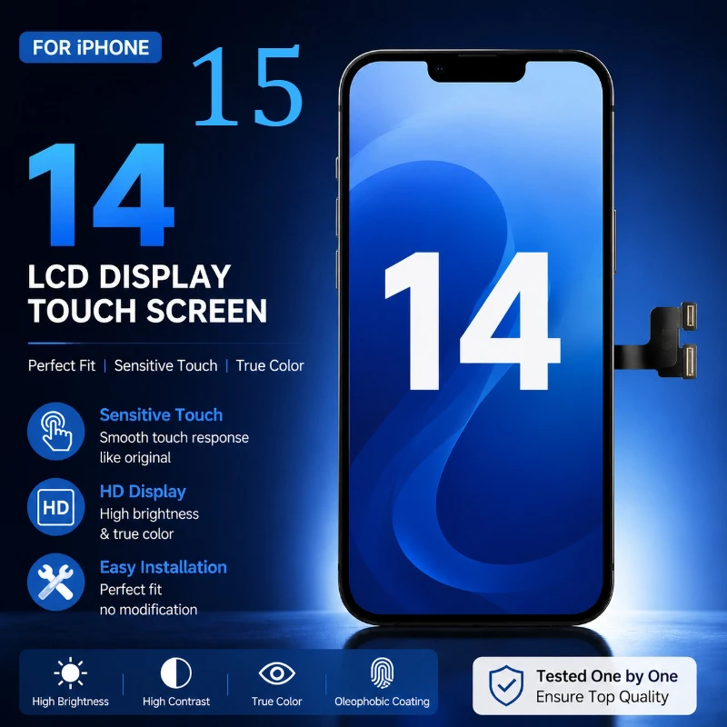 Full OLED LCD Touch Screen Assembly Replacement for IPhone 15 Series 14 Pro Max Smooth Touch Phone Repair Screen Parts
Full OLED LCD Touch Screen Assembly Replacement for IPhone 15 Series 14 Pro Max Smooth Touch Phone Repair Screen Parts