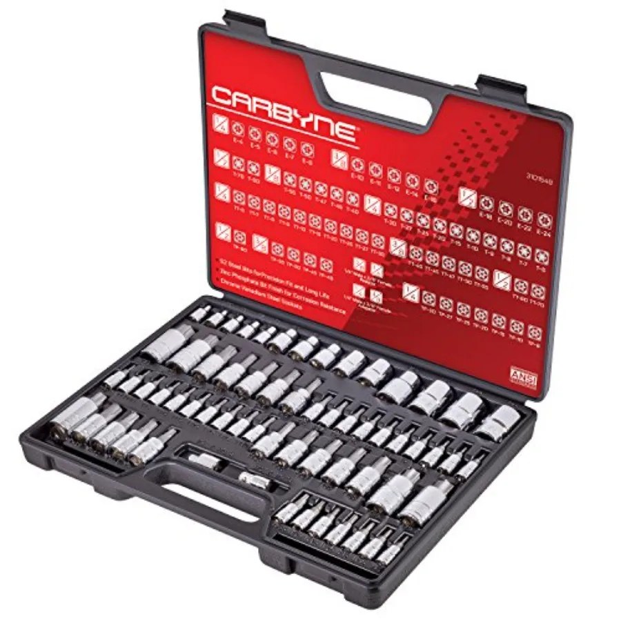 62-Piece Torx Master Bit Socket Set and External Star Sockets S2 Steel 1/4 in 3/8 in 1/2 in Drive Including Tamper Resistant an
62-Piece Torx Master Bit Socket Set and External Star Sockets S2 Steel 1/4 in 3/8 in 1/2 in Drive Including Tamper Resistant an