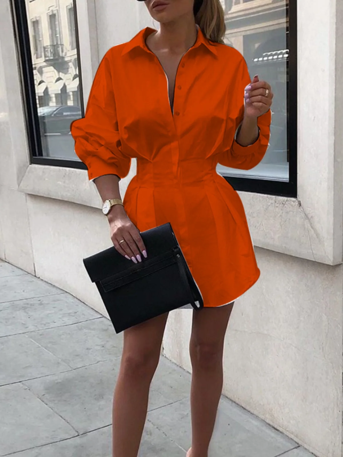 Faionable Loose Long Sve irt Women's plus Size Slimming Waist Design Mid-Length Collar Button Detail Street Sle
Faionable Loose Long Sve irt Women's plus Size Slimming Waist Design Mid-Length Collar Button Detail Street Sle
