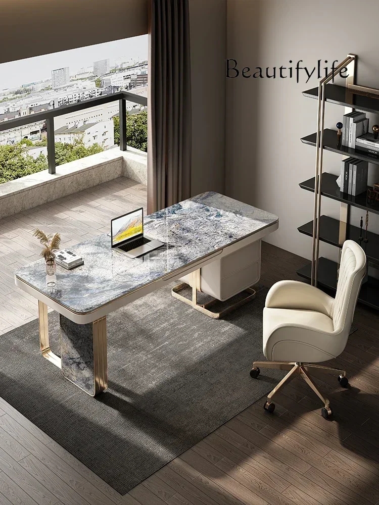 Light luxury modern minimalist style high-end rock slab office desk and chair designer study writing desk
Light luxury modern minimalist style high-end rock slab office desk and chair designer study writing desk
