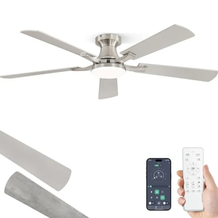 52 Inch Ceiling Fan with Light for Bedroom Living Room Apartment: Nickel Flush Mount Low Profile, Dimmable 20W LED, Quiet Rever
52 Inch Ceiling Fan with Light for Bedroom Living Room Apartment: Nickel Flush Mount Low Profile, Dimmable 20W LED, Quiet Rever