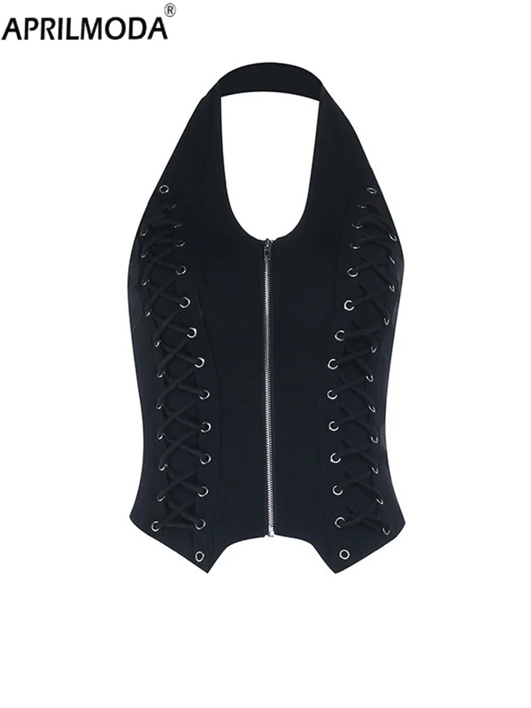 Холтер в стиле панк без рукавов с кукурузной повязкой, топ, женская шикарная уличная одежда, тонкий жилет на молнии, торговый центр, готическая техническая одежда, летняя модная футболка
Холтер в стиле панк без рукавов с кукурузной повязкой, топ, женская шикарная уличная одежда, тонкий жилет на молнии, торговый центр, готическая техническая одежда, летняя модная футболка