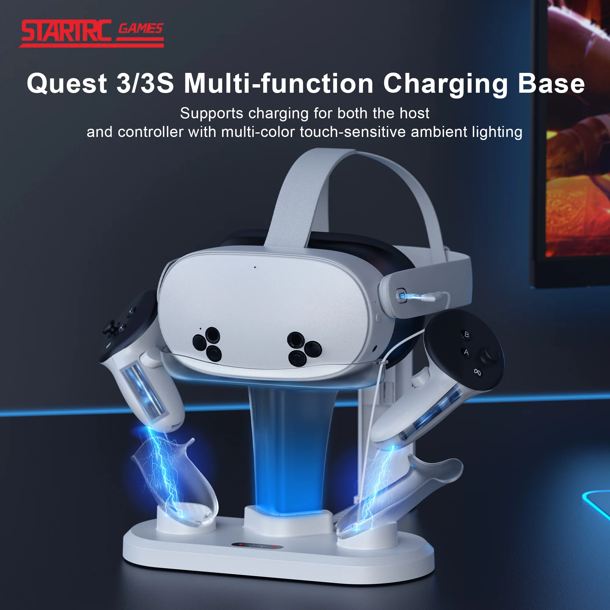 VR Headset Controller Charging Dock For Quest 3S 3 VR Display Stand With 2 Rechargeable Batteries Wireless Charger Base
VR Headset Controller Charging Dock For Quest 3S 3 VR Display Stand With 2 Rechargeable Batteries Wireless Charger Base