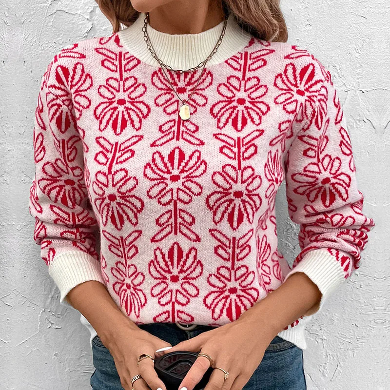2025 New Sweet Retro Loose Contrasting Color Half Turtleneck Flower Jacquard Knit Sweater for Women
2025 New Sweet Retro Loose Contrasting Color Half Turtleneck Flower Jacquard Knit Sweater for Women