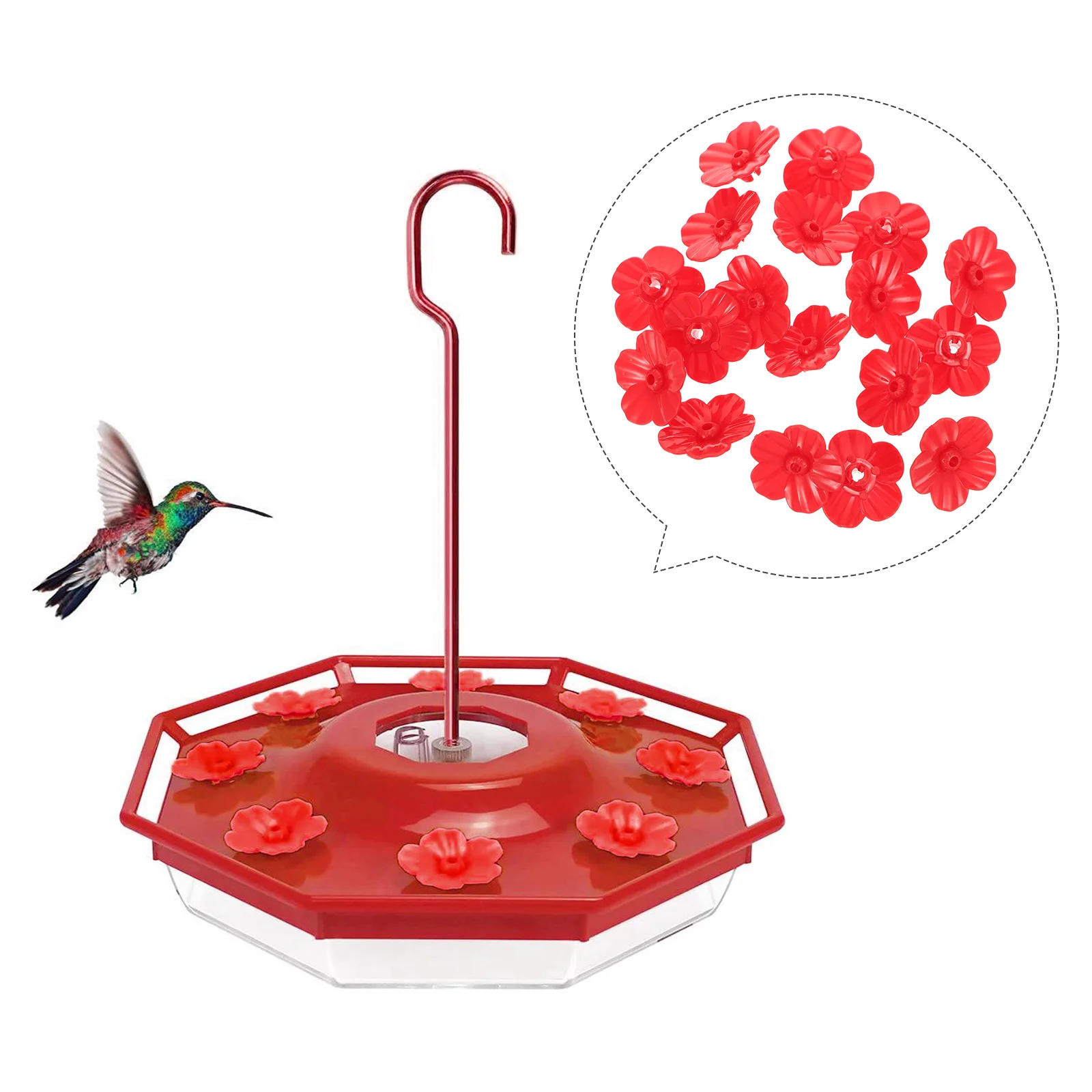 18pcs Flower Shaped Bird Feeder Hummingbird Water Feeding Tool Durable Plastic Design For Easy Bird Dispenser 
18pcs Flower Shaped Bird Feeder Hummingbird Water Feeding Tool Durable Plastic Design For Easy Bird Dispenser