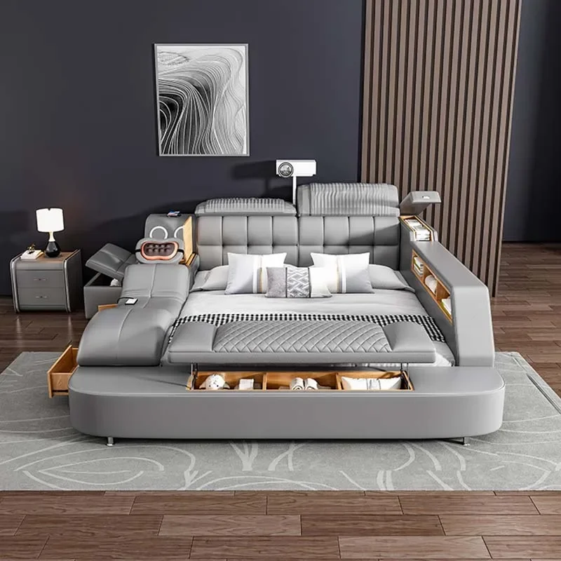 Wood Storage Bed Projector Leather Adjustable Massage Bed Comferter Modern Lit Multifonctionnel Luxury Bedroom Set Furniture
Wood Storage Bed Projector Leather Adjustable Massage Bed Comferter Modern Lit Multifonctionnel Luxury Bedroom Set Furniture