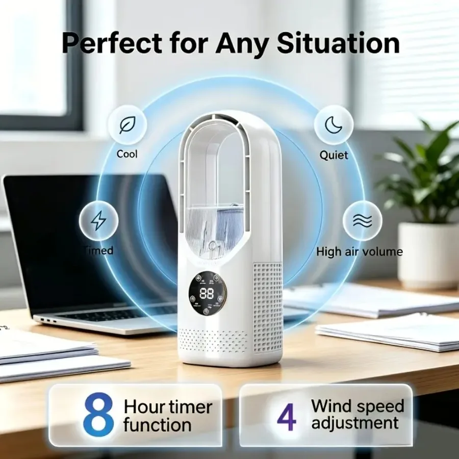 USB Portable Bladeless Air Cooler, Multi-level Adjustable Personal Evaporative Air Conditioner Fan with Timer, Quiet Cooling Hu
USB Portable Bladeless Air Cooler, Multi-level Adjustable Personal Evaporative Air Conditioner Fan with Timer, Quiet Cooling Hu