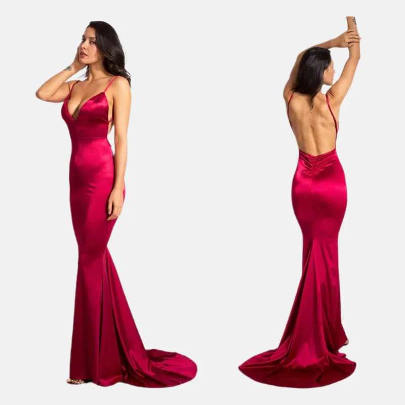 Satin Evening Dress Strap V-neck Tailored Prom Party Dress
Satin Evening Dress Strap V-neck Tailored Prom Party Dress