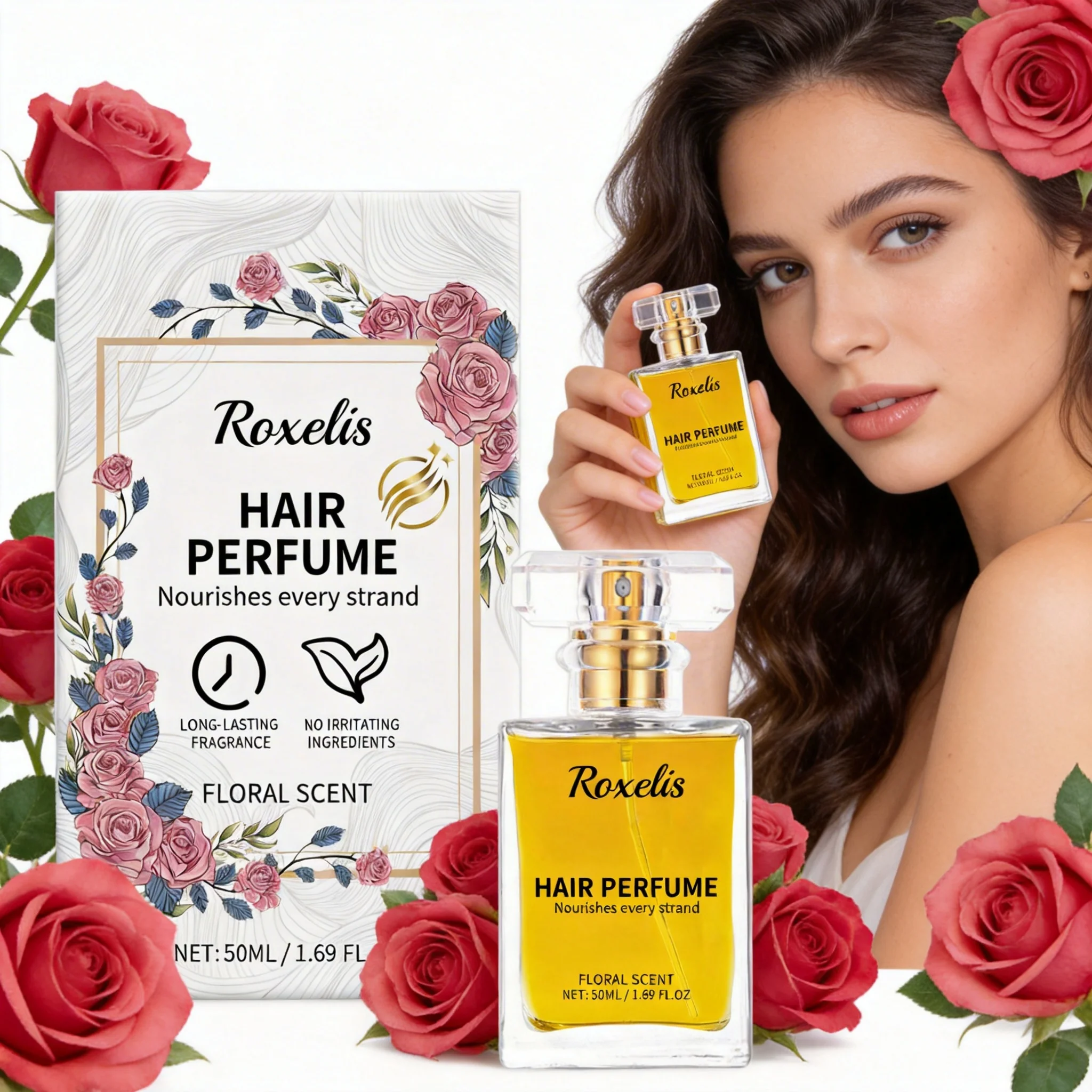 ROXELIS 50Ml Hair Perfume Fragrance Hair Oil Spray Fresh Lasting Floral Scent Deeply Nourish Repair Dry Hair For Daily Hair Care
ROXELIS 50Ml Hair Perfume Fragrance Hair Oil Spray Fresh Lasting Floral Scent Deeply Nourish Repair Dry Hair For Daily Hair Care