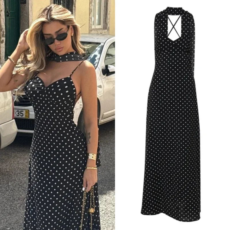 Polka Dot V Neck Backless Halter Maxi Dress For Women Elegant Scarf Ribbon Detail Vintage Slim Fit Long Dress Evening Party Wea
Polka Dot V Neck Backless Halter Maxi Dress For Women Elegant Scarf Ribbon Detail Vintage Slim Fit Long Dress Evening Party Wea
