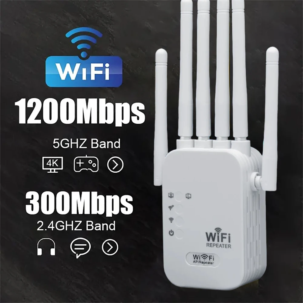 Dual Band Wireless WiFi Repeater 2.4G 5G Signal Booster 1200/300Mbps Gigabit WiFi Extender Gigabit Amplifier WPS Router Househ
Dual Band Wireless WiFi Repeater 2.4G 5G Signal Booster 1200/300Mbps Gigabit WiFi Extender Gigabit Amplifier WPS Router Househ
