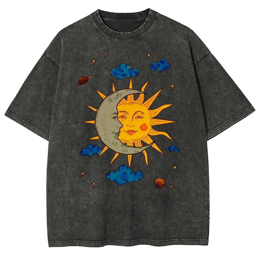 Sun Hugging Moon Print Women's T-Shirt Washed Retro Oversized Short Sleeve American Trend Hip Hop Top Summer Hot Selling Tee
Sun Hugging Moon Print Women's T-Shirt Washed Retro Oversized Short Sleeve American Trend Hip Hop Top Summer Hot Selling Tee