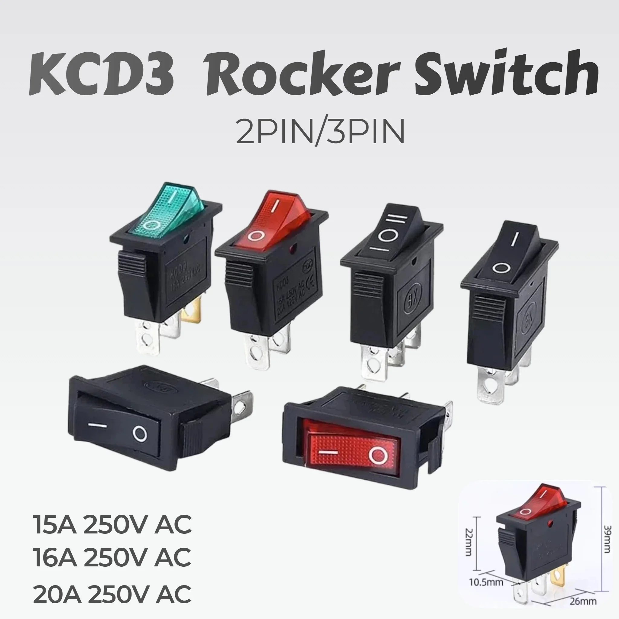 5/10PCS KCD3 Rocker Switch ON-OFF ON-OFF-ON 2 Position 3Pins Electrical equipment With Light Power Switch 16A 250V/20A 125V AC
5/10PCS KCD3 Rocker Switch ON-OFF ON-OFF-ON 2 Position 3Pins Electrical equipment With Light Power Switch 16A 250V/20A 125V AC