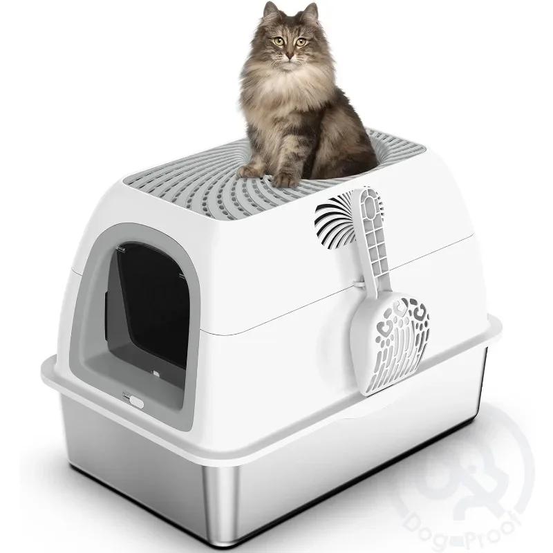 Stainless Steel Top Entry Litter Box with Dog-Proof, Hooded Stainless Steel Litter Box with Filter Lid & Scoop for Low Tracking,
Stainless Steel Top Entry Litter Box with Dog-Proof, Hooded Stainless Steel Litter Box with Filter Lid & Scoop for Low Tracking,