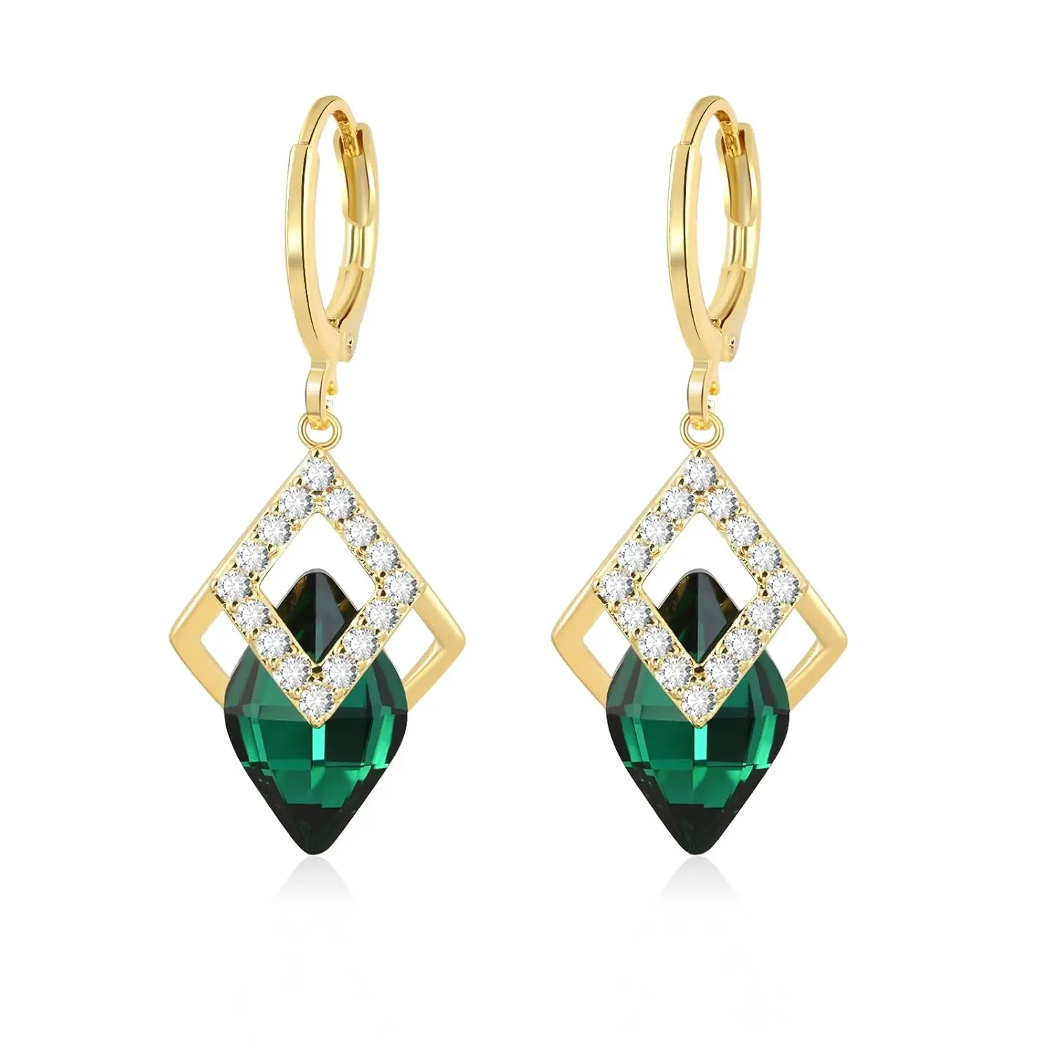 Emerald Green Dangle Hoops with Cubic Zirconia, Geometric Drop Earrings for Women
Emerald Green Dangle Hoops with Cubic Zirconia, Geometric Drop Earrings for Women