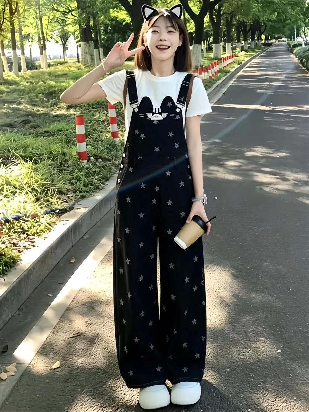 Korean Sweet Fashion College Style High Waist Star Bib Overalls Short Sleeve T-Shirt Women Summer New Set Micro Stretch No Fi...
Korean Sweet Fashion College Style High Waist Star Bib Overalls Short Sleeve T-Shirt Women Summer New Set Micro Stretch No Fi...