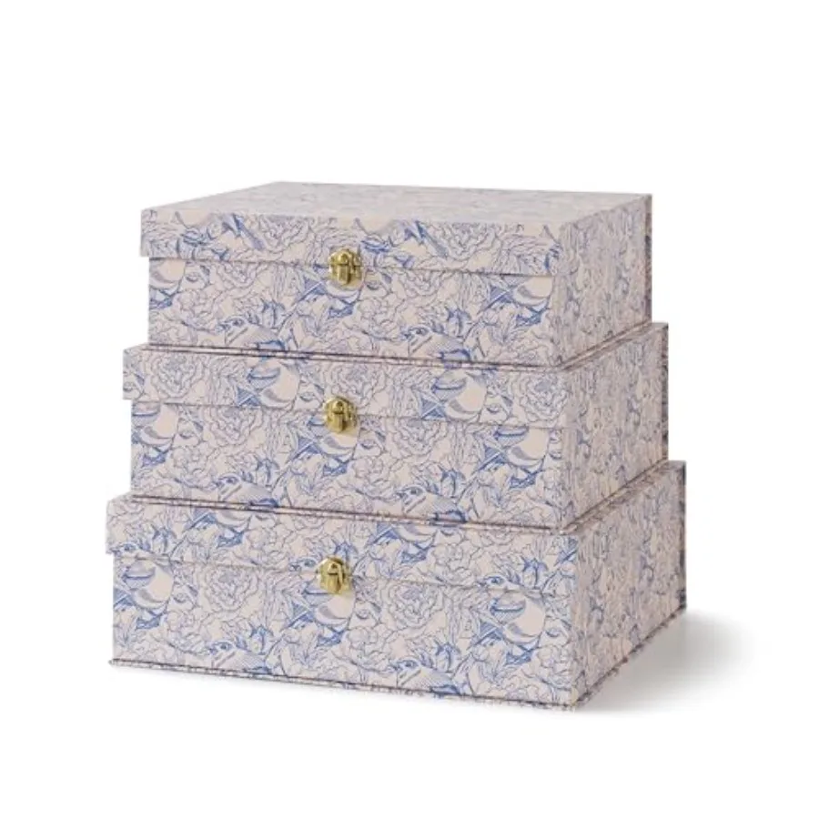 Blue and White Floral Cardboard Decorative Storage Boxes with Gold Hardware - Set of 3 - Stacking Boxes with Lids for Home Deco
Blue and White Floral Cardboard Decorative Storage Boxes with Gold Hardware - Set of 3 - Stacking Boxes with Lids for Home Deco