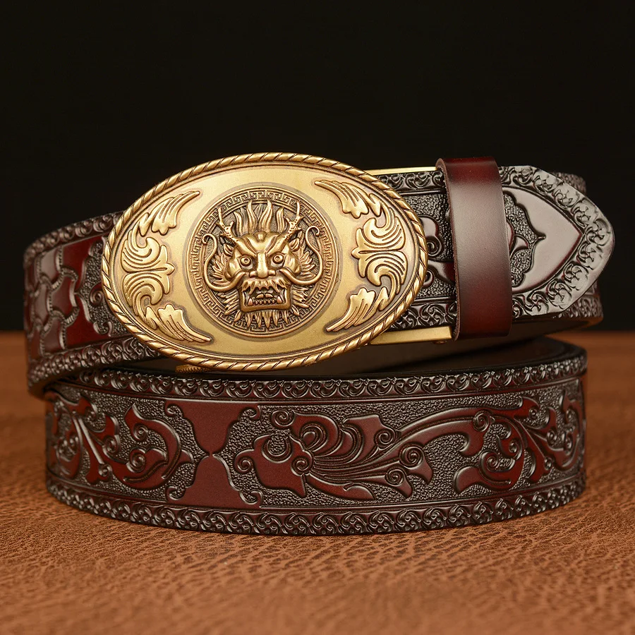 Retro automatic buckle men's belt, faucet cowhide personalized carved belt, cross-border new casual men's belt
Retro automatic buckle men's belt, faucet cowhide personalized carved belt, cross-border new casual men's belt