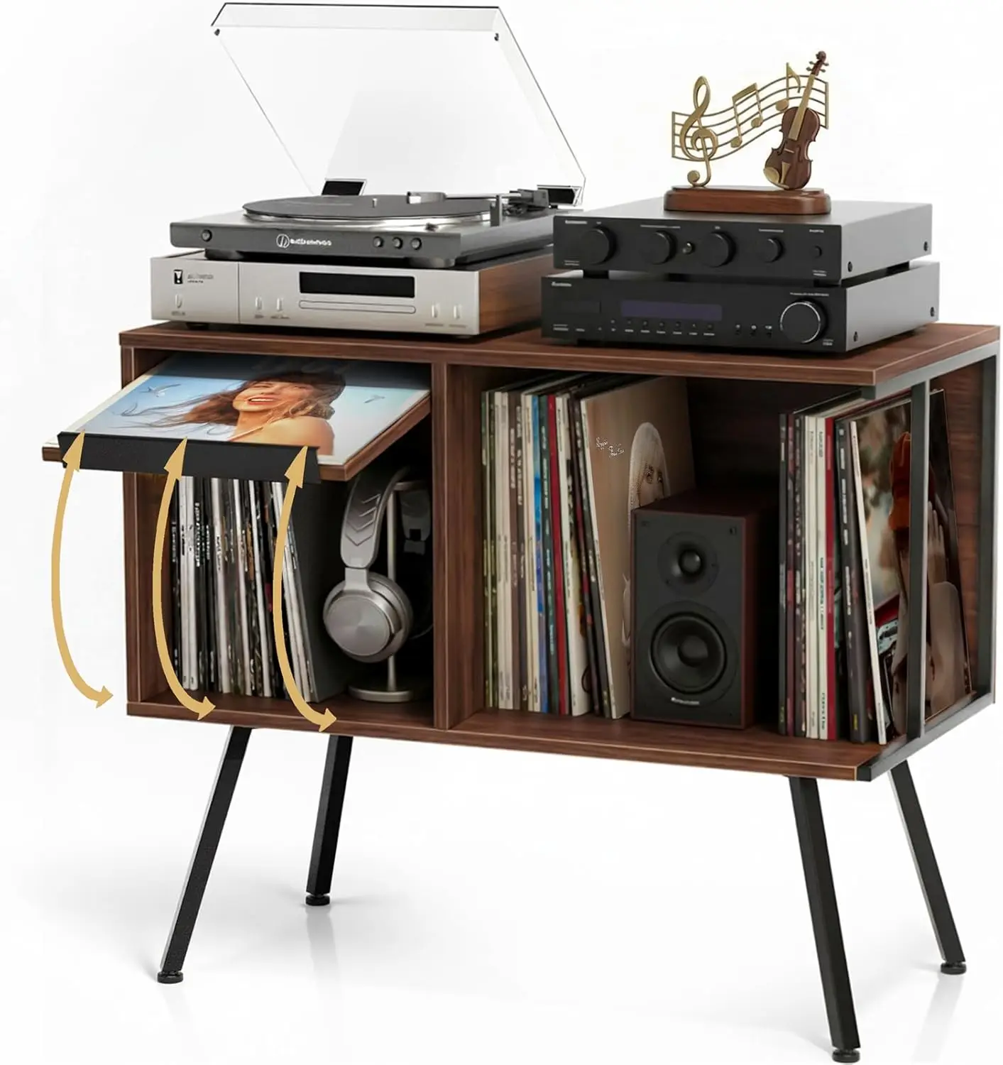Flip Top Record Player Stand, Holds 150+ Albums, Mid-Century Turntable Table with Storage, Walnut
Flip Top Record Player Stand, Holds 150+ Albums, Mid-Century Turntable Table with Storage, Walnut