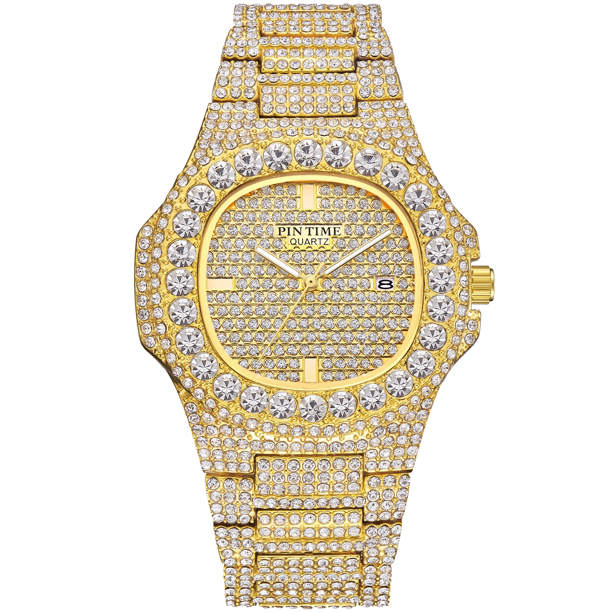 Hot Sale Men Women 18k Gold Diamond Iced Out Watch Stainless Steel Big Crystal Stone Quartz Wristwatches for Mens Full Paved
Hot Sale Men Women 18k Gold Diamond Iced Out Watch Stainless Steel Big Crystal Stone Quartz Wristwatches for Mens Full Paved