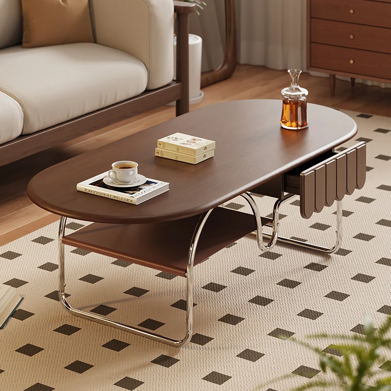 Solid wood coffee table living room household small apartment stainless steel new minimalist oval tea table with drawers balcony
Solid wood coffee table living room household small apartment stainless steel new minimalist oval tea table with drawers balcony