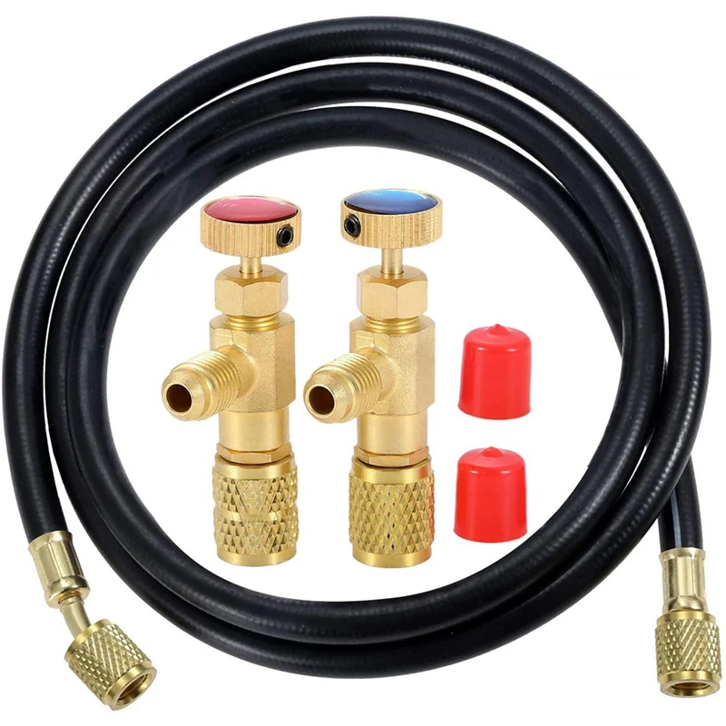 R12 R410 Refrigerant Charging Valve,With 59Inch R410A AC Refrigerant Hoses, Safety Adapter Flow Control Ball Valve
R12 R410 Refrigerant Charging Valve,With 59Inch R410A AC Refrigerant Hoses, Safety Adapter Flow Control Ball Valve