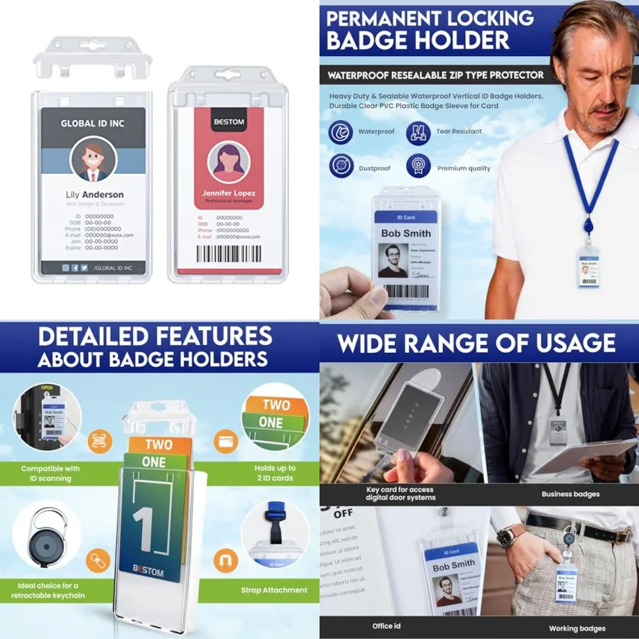 Pack Clear Rigid Plastic Permanent Locking ID Card Holders Vertical Secure Dual Sided Work Badge Holder Fits Two Standard 0mil
Pack Clear Rigid Plastic Permanent Locking ID Card Holders Vertical Secure Dual Sided Work Badge Holder Fits Two Standard 0mil