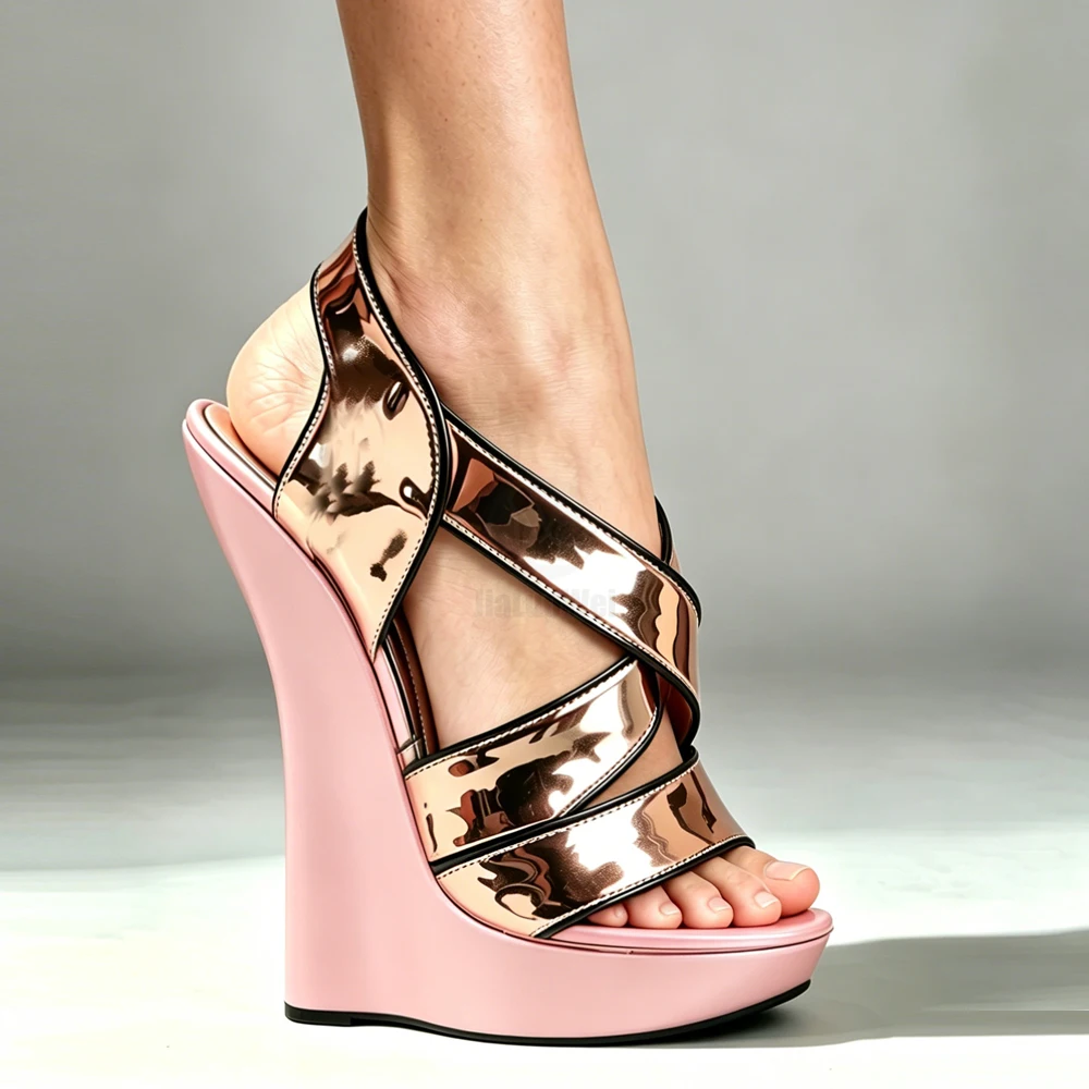 7 Inch Rose Gold Metallic Cross Strap Platform Wedge Sandals Women Sexy High Heel Extreme Size 36-46 Open Toe
7 Inch Rose Gold Metallic Cross Strap Platform Wedge Sandals Women Sexy High Heel Extreme Size 36-46 Open Toe