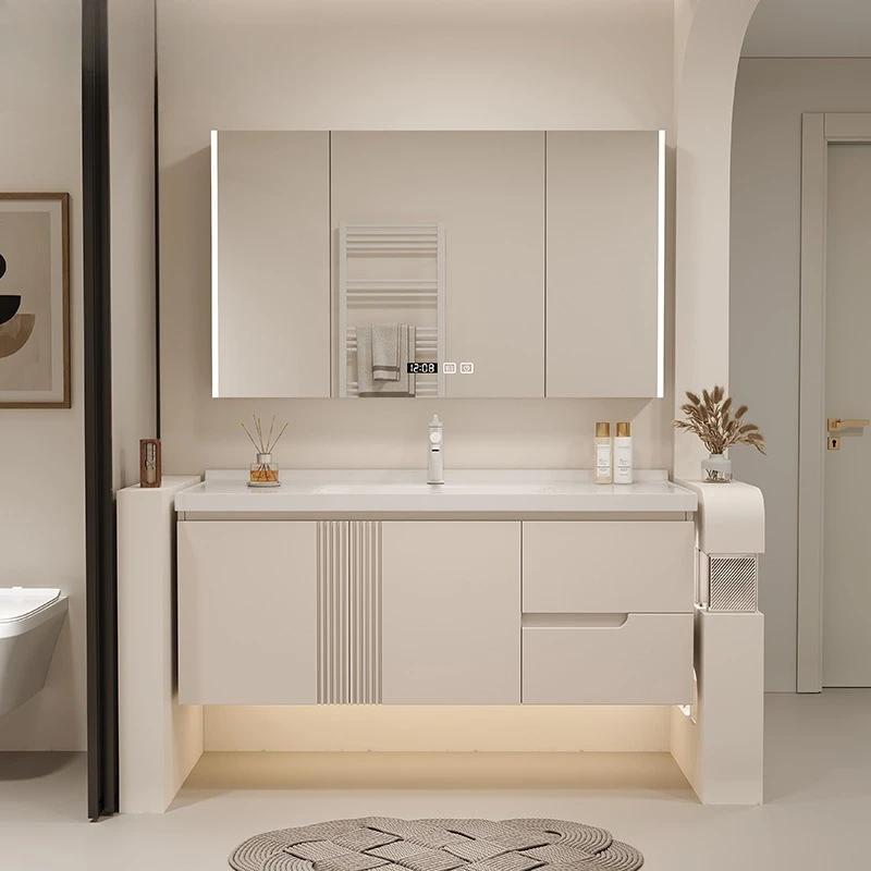 Bathroom cabinet Painted solid wood ceramic integrated basin Washbasin Oak rock slab integrated basin Bathroom cabinet French
Bathroom cabinet Painted solid wood ceramic integrated basin Washbasin Oak rock slab integrated basin Bathroom cabinet French
