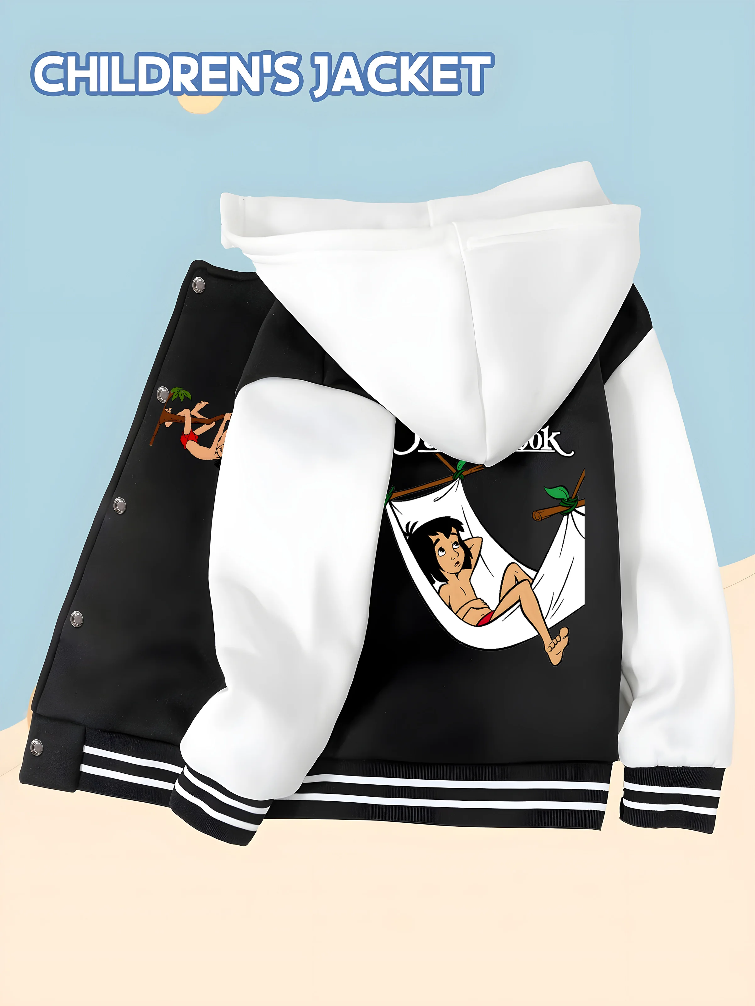 MINISO Disney Jungle Book Hammock Style Baseball Jacket for Boys - Double-sided Mowgli casual print, perfect for all occasions
MINISO Disney Jungle Book Hammock Style Baseball Jacket for Boys - Double-sided Mowgli casual print, perfect for all occasions