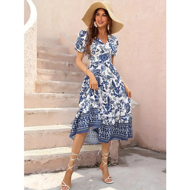 Floral Print Surplice Neck A-line Dress, Elegant Short Sleeve Dress For Spring & Summer, Women's Clothing WD2005
Floral Print Surplice Neck A-line Dress, Elegant Short Sleeve Dress For Spring & Summer, Women's Clothing WD2005