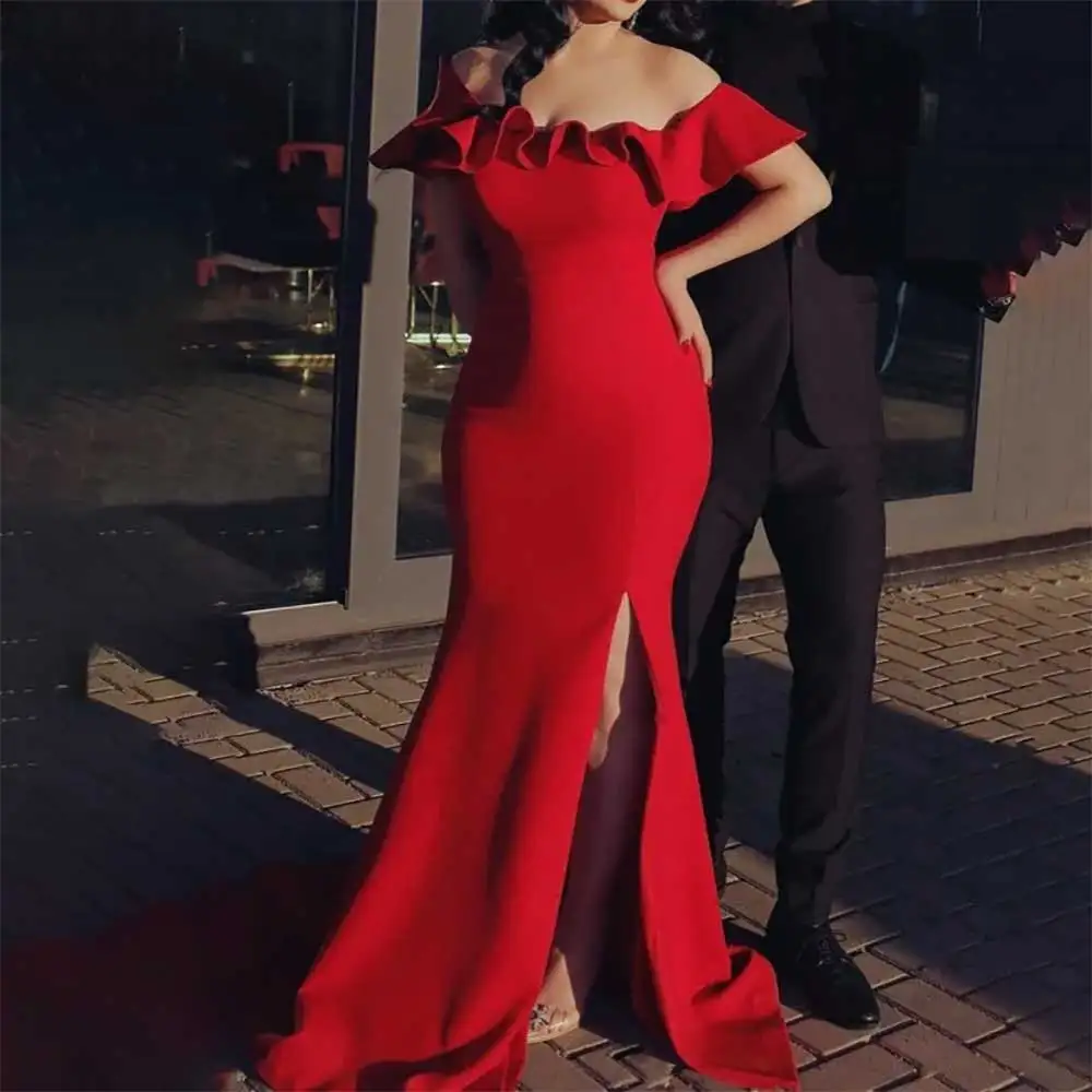 Elegant Off Shoulder Ruffled Side Slit Mermaid Evening Dress for Women Sexy Prom Party Dress Bridesmaid's Dresses Formal Gowns
Elegant Off Shoulder Ruffled Side Slit Mermaid Evening Dress for Women Sexy Prom Party Dress Bridesmaid's Dresses Formal Gowns