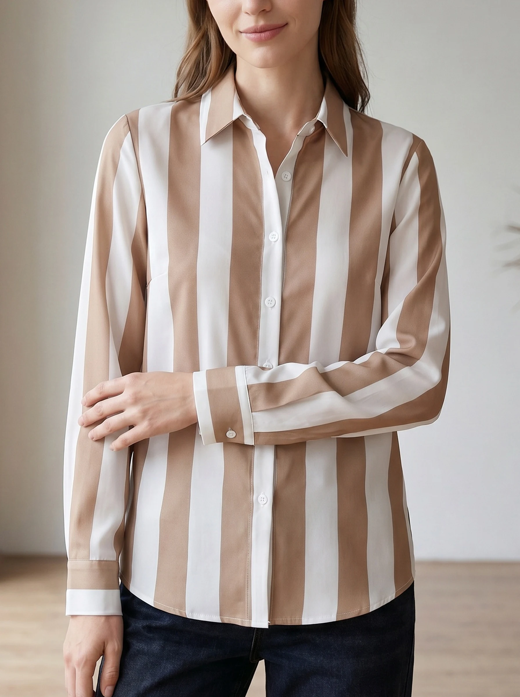 Gadinus Comfort Fit Women Striped Shirt Long Sleeve Button Up Casual Daily Wear Classic Lapel Blouse
Gadinus Comfort Fit Women Striped Shirt Long Sleeve Button Up Casual Daily Wear Classic Lapel Blouse