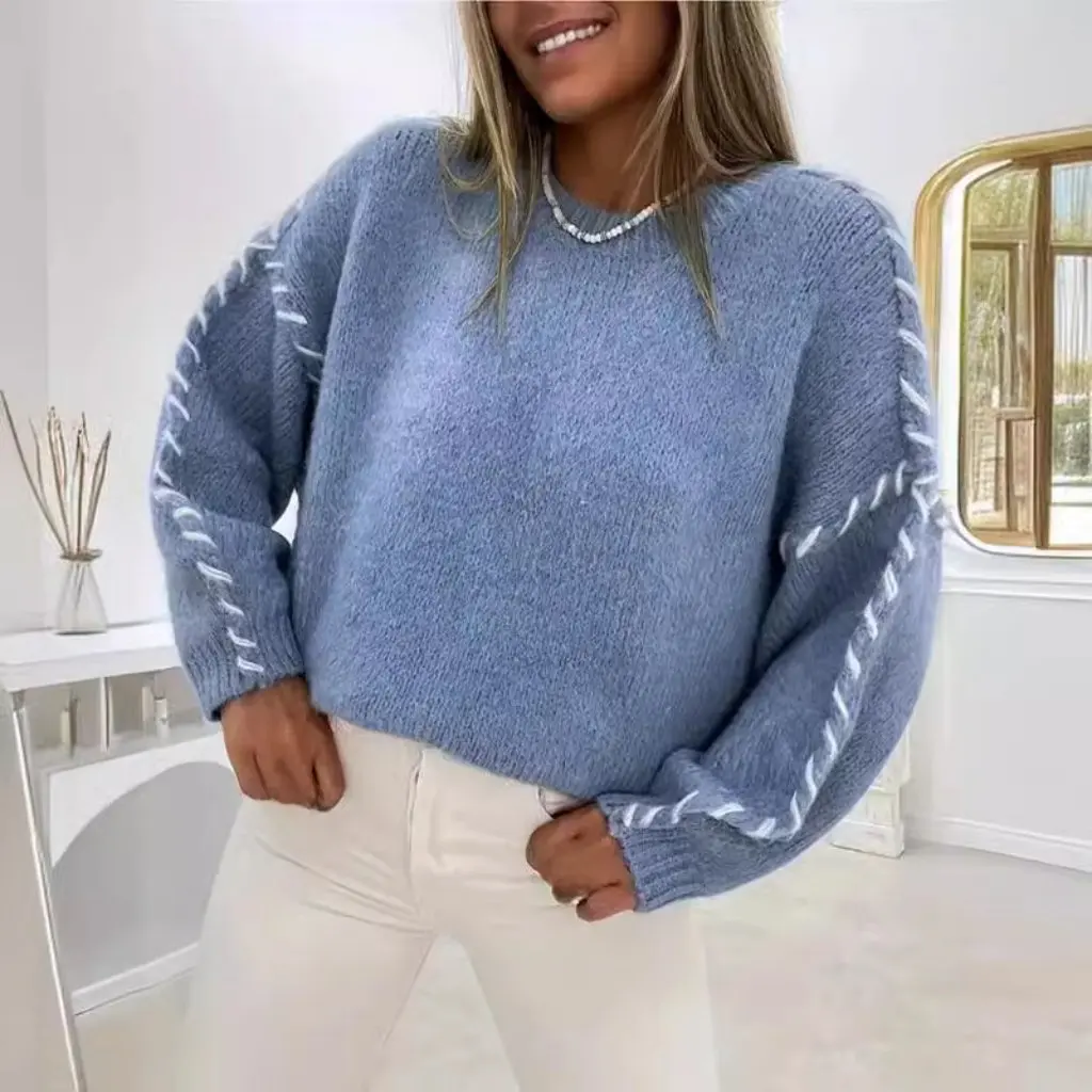 Spring/Fall Women's Pure Color round Neck Pullover Long-Sleeved Knitted Sweater Fashion Top European American Style Loose Fit
Spring/Fall Women's Pure Color round Neck Pullover Long-Sleeved Knitted Sweater Fashion Top European American Style Loose Fit