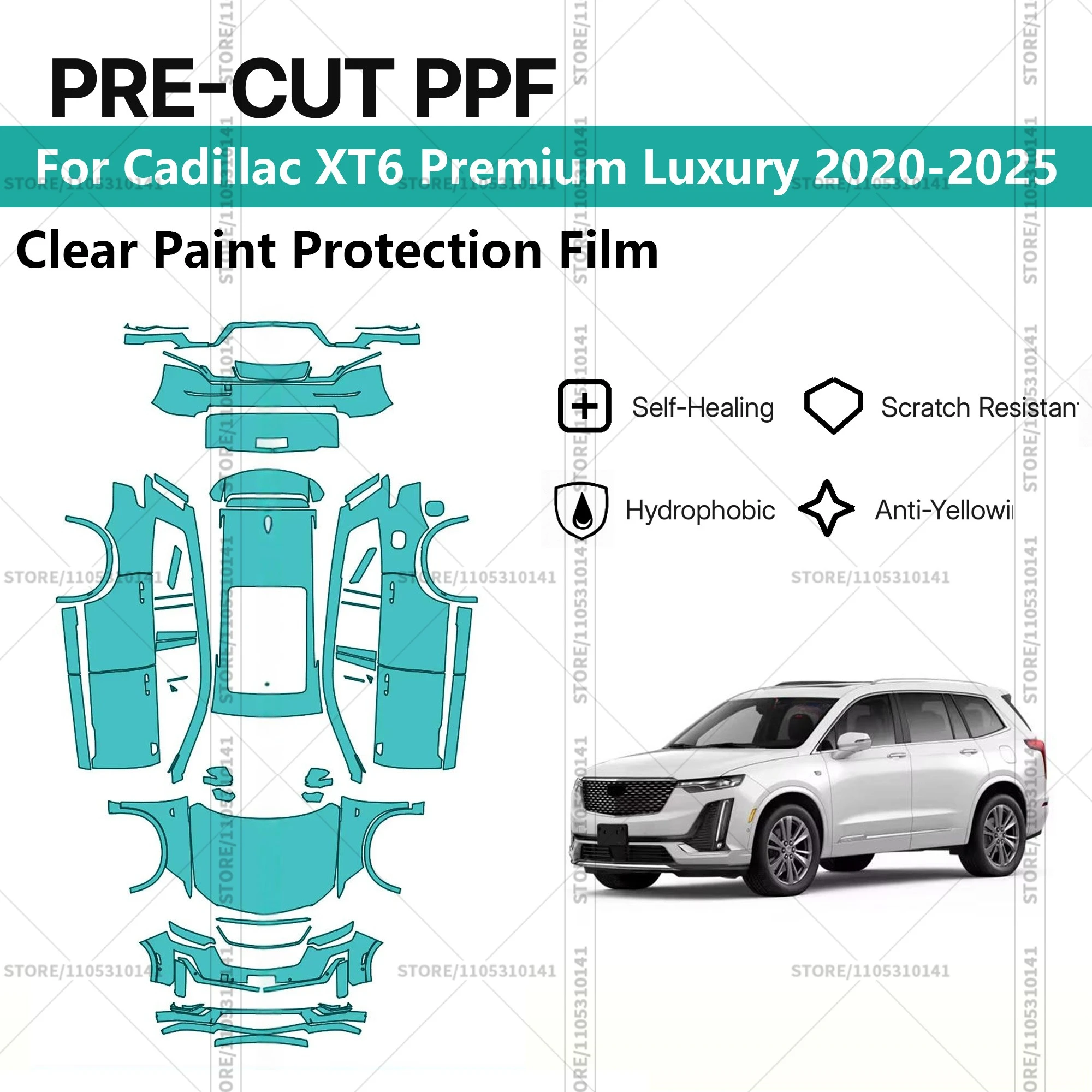 Для Cadillac XT6 Premium Luxury 2020-2025: Предварительно вырезанная прозрачная защитная пленка (PPF) для автомобиля, полный комплект для всего кузова
Для Cadillac XT6 Premium Luxury 2020-2025: Предварительно вырезанная прозрачная защитная пленка (PPF) для автомобиля, полный комплект для всего кузова