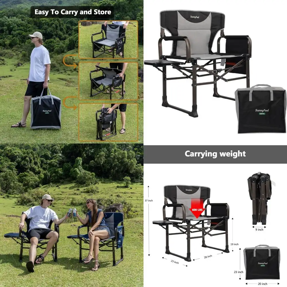Oversized Camping Directors Chair Black Portable Folding Chair for Adults Support 600lbs with Side Pocket and Side Table for Bea
Oversized Camping Directors Chair Black Portable Folding Chair for Adults Support 600lbs with Side Pocket and Side Table for Bea