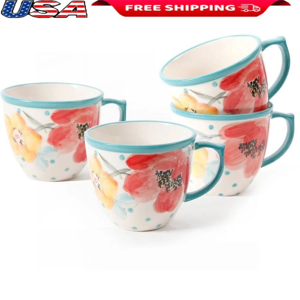 Vintage Bloom Ceramic Coffee Cup Set of 4 Stoneware 16oz Mugs Microwave Dishwasher Safe Floral Pattern Kitchen Entertaining
Vintage Bloom Ceramic Coffee Cup Set of 4 Stoneware 16oz Mugs Microwave Dishwasher Safe Floral Pattern Kitchen Entertaining