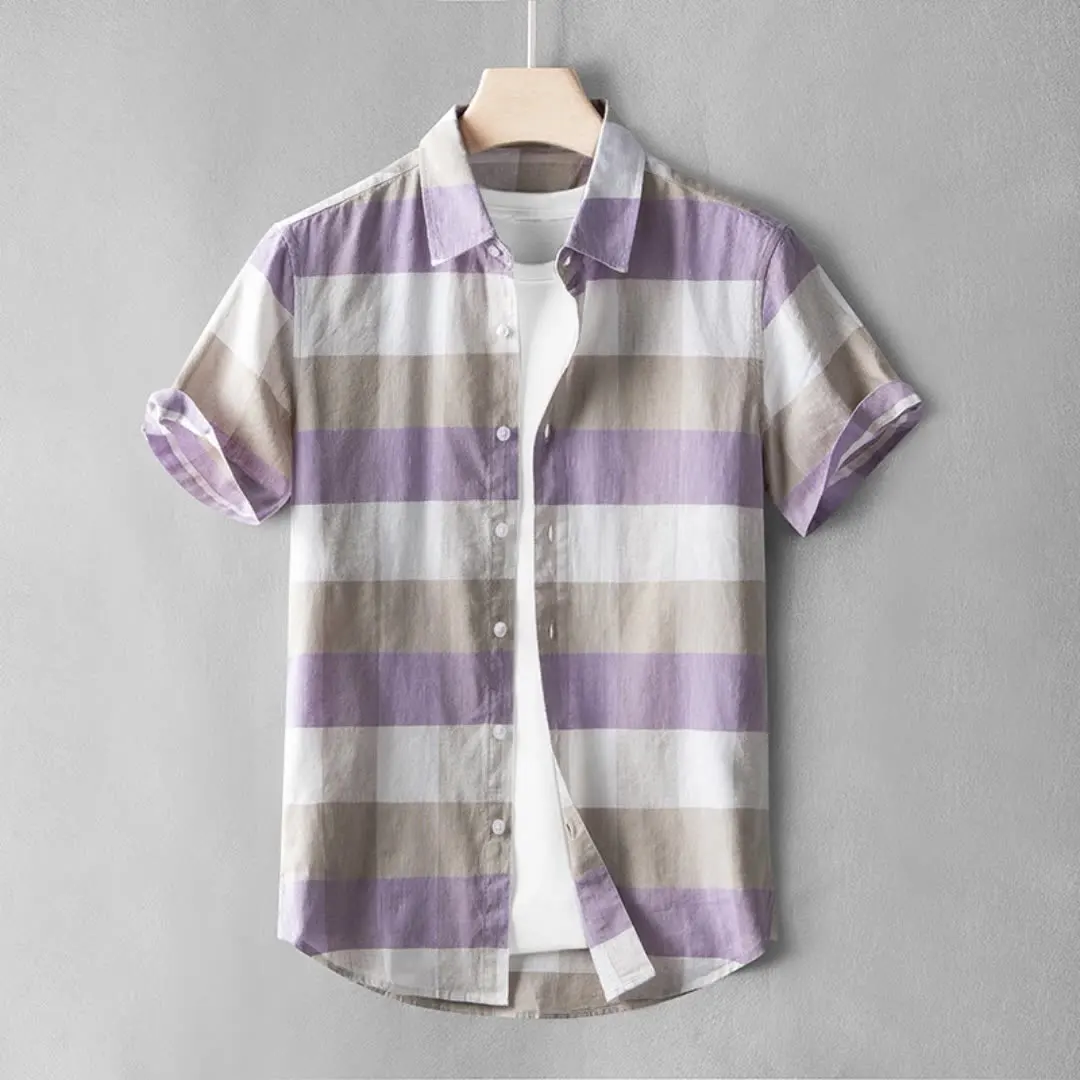 Youth linen casual shirt men's color matching plaid short-sleeved shirt thin slim cotton and linen half-sleeved summer
Youth linen casual shirt men's color matching plaid short-sleeved shirt thin slim cotton and linen half-sleeved summer