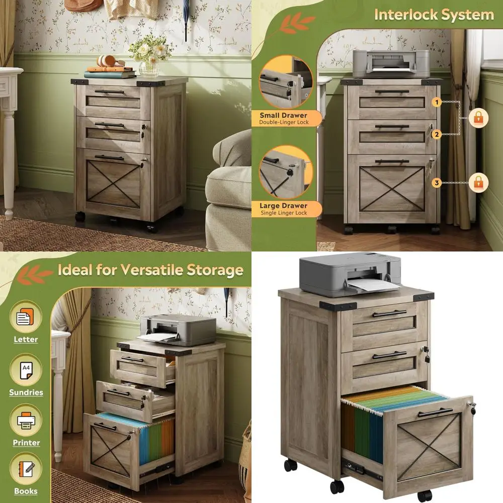 Gray Oak 3-Drawer Mobile File Cabinet with Hanging Files, Farmhouse Style, Rolling Storage for Home Office and Printer Stand
Gray Oak 3-Drawer Mobile File Cabinet with Hanging Files, Farmhouse Style, Rolling Storage for Home Office and Printer Stand