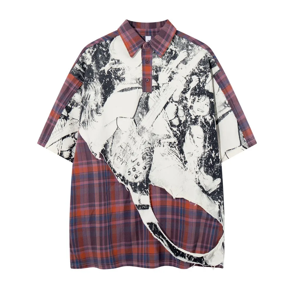 Men's Oversized Plaid Patchwork Polo Shirt Vintage Guitar Graphic Print Short Sleeve Streetwear Casual Top Harajuku Shirts
Men's Oversized Plaid Patchwork Polo Shirt Vintage Guitar Graphic Print Short Sleeve Streetwear Casual Top Harajuku Shirts