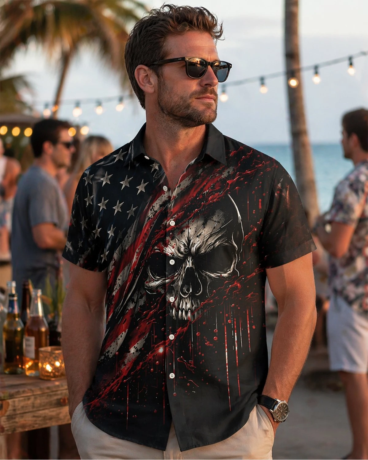 2026 Summer Men's New Holiday Independence Day Skull Flag Short Sleeve Button Hawaiian Shirt Sports and Leisure T-shirt
2026 Summer Men's New Holiday Independence Day Skull Flag Short Sleeve Button Hawaiian Shirt Sports and Leisure T-shirt