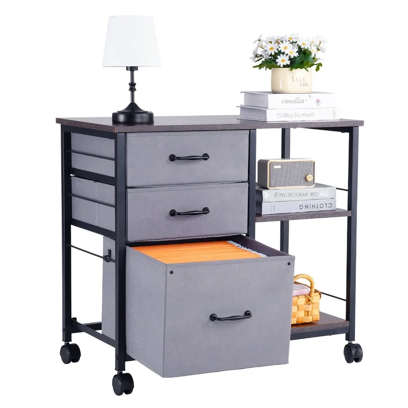 Brown Mobile Metal File Cabinet with 3 Fabric Drawers and 2 Open Shelves
Brown Mobile Metal File Cabinet with 3 Fabric Drawers and 2 Open Shelves