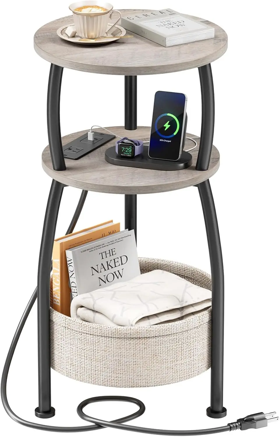 Side Table with Charging Station, Small Round End Table with Basket, USB Port and Outlet, 3 Tiers Sofa Couch Table Bedside Ta
Side Table with Charging Station, Small Round End Table with Basket, USB Port and Outlet, 3 Tiers Sofa Couch Table Bedside Ta