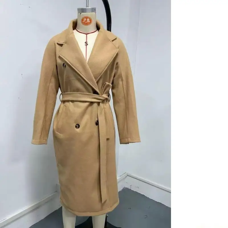 31BF Women's long wool coat with lapel, double-breasted design, warm outerwear with belt
31BF Women's long wool coat with lapel, double-breasted design, warm outerwear with belt
